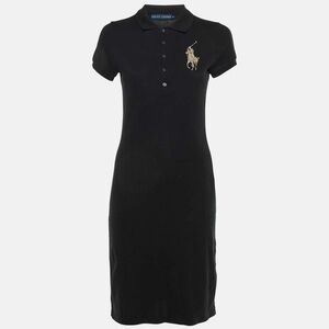 Ralph Lauren Black Cotton Embellished Logo Polo Dress Women's Size XL